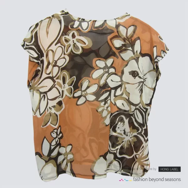 Brown floral V neck chiffon blouse back