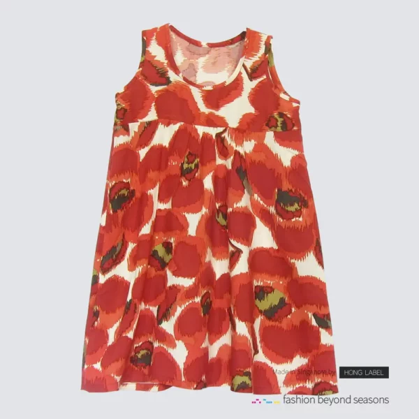 Girl red geogette sleeveless top dress