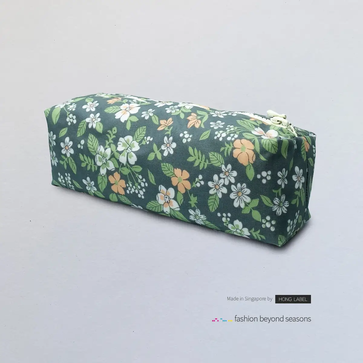 Olive-Green-Floral-Motifs-With-Pale-Yellow-Zip-Pouch-Bag