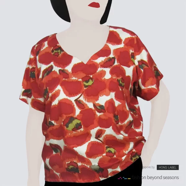 Red Big flora short sleeve blouse