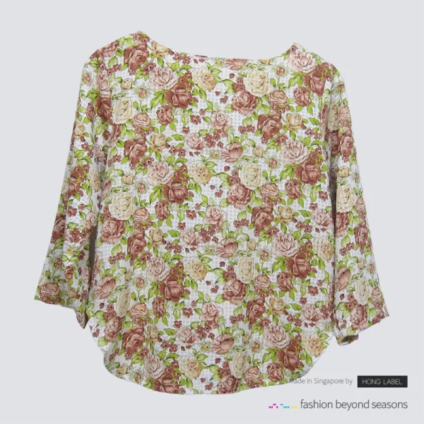 Rose floral three quarter sleeve blouse back