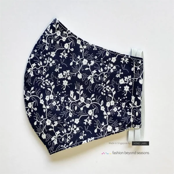 Navy Blue Floral Motif Satin Mask